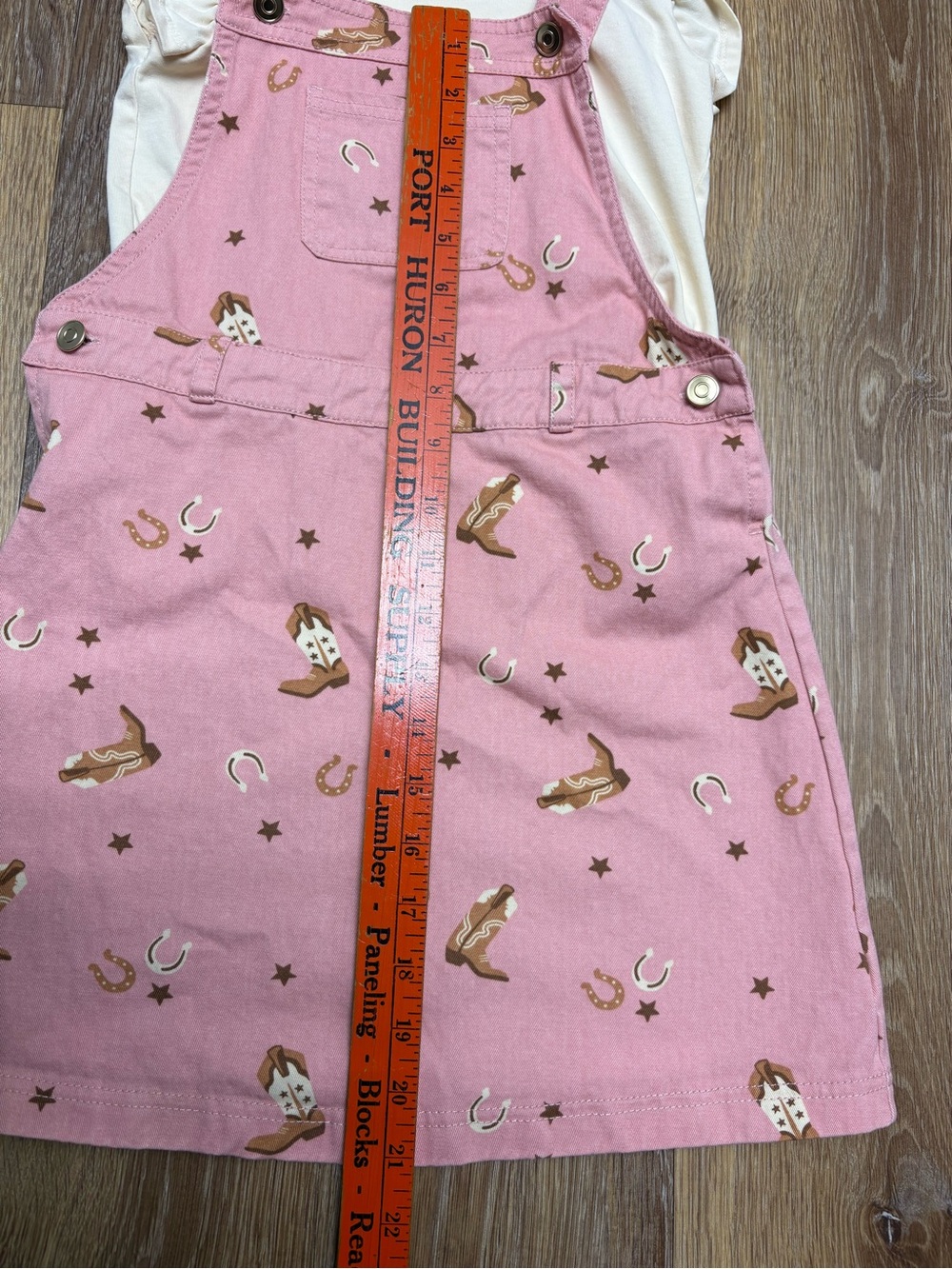 Girls Pink Cowboy Print Overall Dress with Ivory Tee - Picture 3 of 5